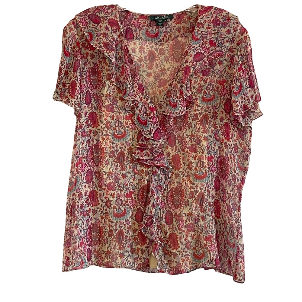 Lauren Ralph Lauren Pink Floral Ruffle Blouse